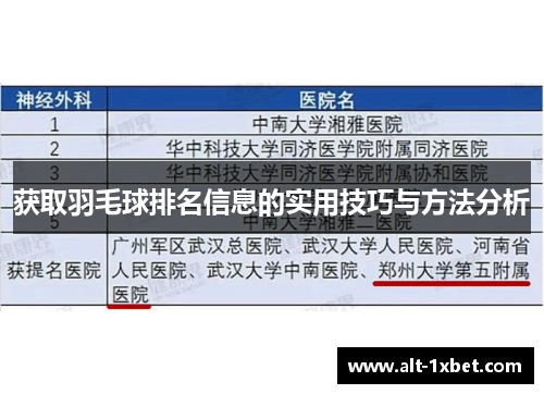 获取羽毛球排名信息的实用技巧与方法分析
